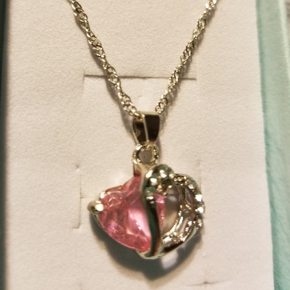 Pink Heart Pendant with Silver Necklace - Picture 4 of 4